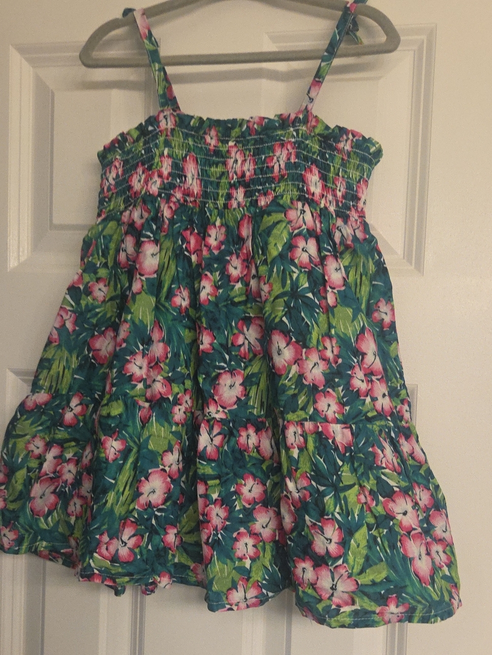 Janie and Jack Green Floral Smocked Sundress with Pink Blooms